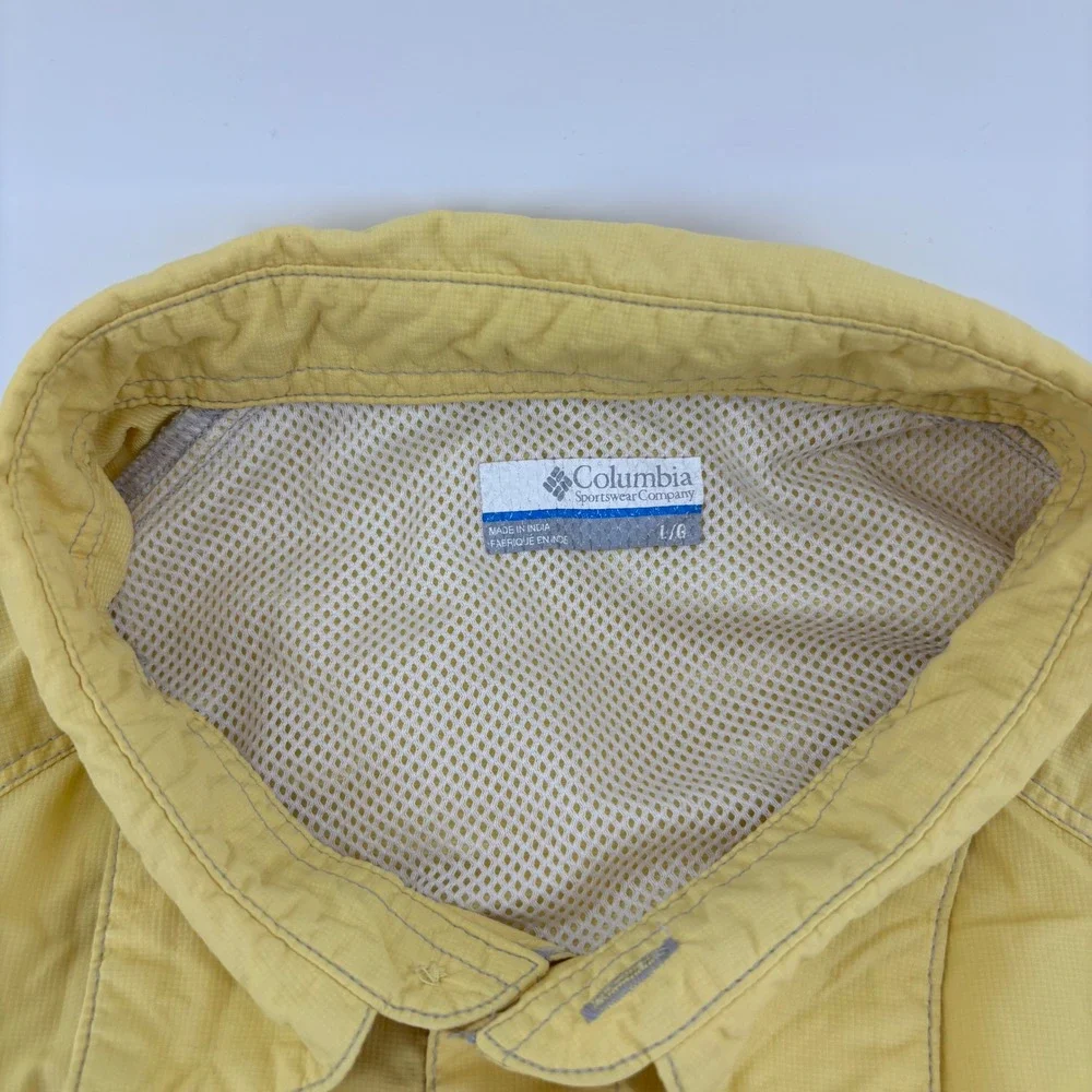 Columbia PFG Fishing Shirt Mens Large‎ Yellow Excellent Long Sleeve Ventilated